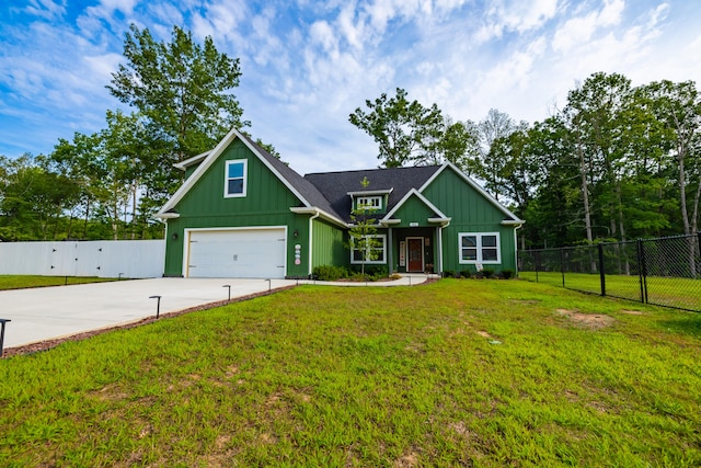 craftsman-style house with a front lawn and a garage