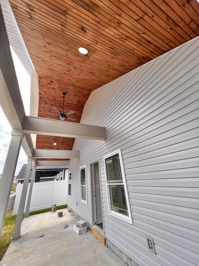 view of patio featuring ceiling fan