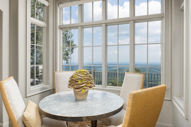 sunroom with a water view