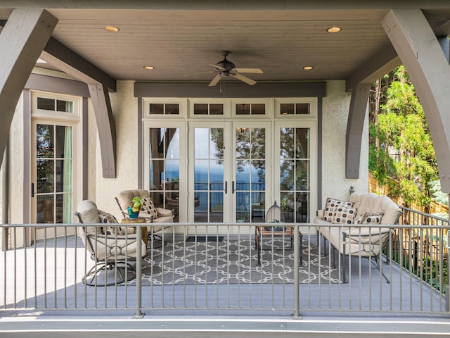 view of patio / terrace with french doors and ceiling fan