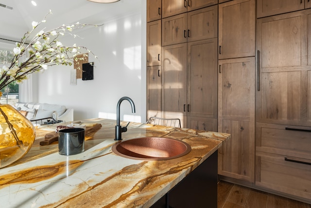 bathroom featuring hardwood / wood-style floors and vanity