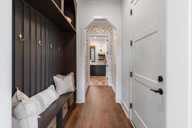 mudroom featuring dark hardwood / wood-style flooring