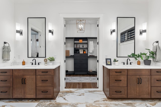 bathroom featuring vanity and hardwood / wood-style floors