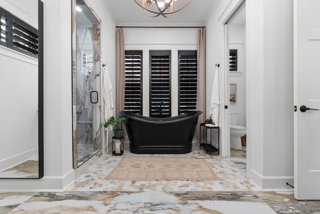 interior space with crown molding and a notable chandelier