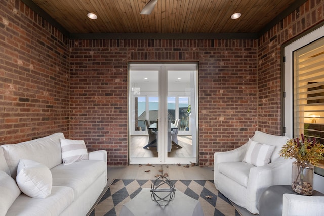 interior space featuring wood ceiling