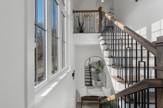 stairs with a high ceiling