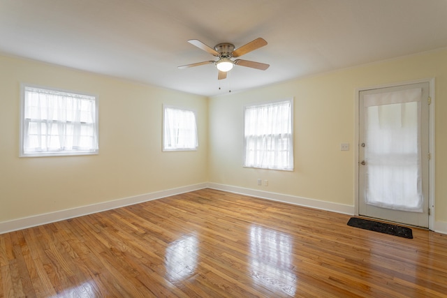 interior space featuring ceiling fan and light hardwood / wood-style floors