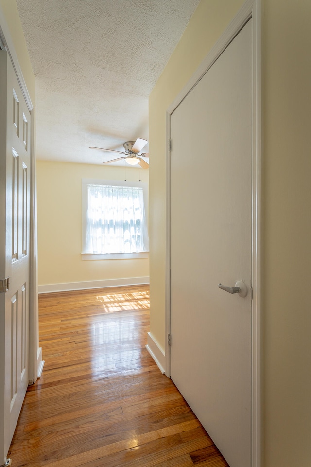 hallway featuring a textured ceiling and light hardwood / wood-style flooring