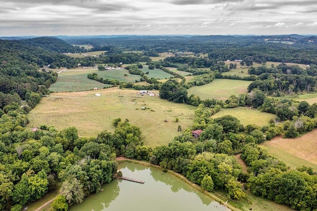 birds eye view of property with a rural view and a water view