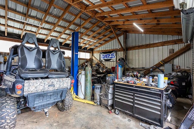 garage featuring a workshop area