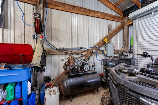 garage featuring a workshop area