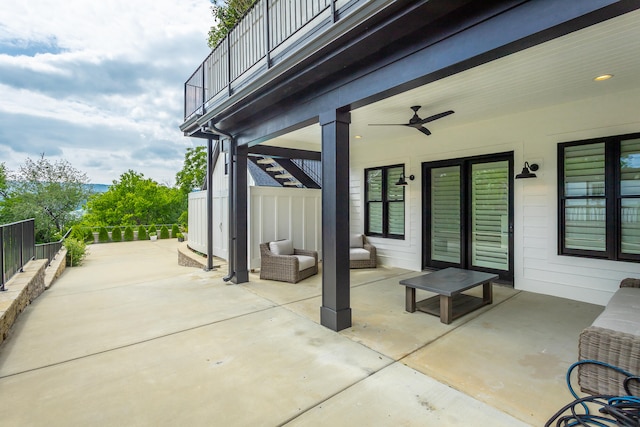 view of patio / terrace featuring a balcony and ceiling fan