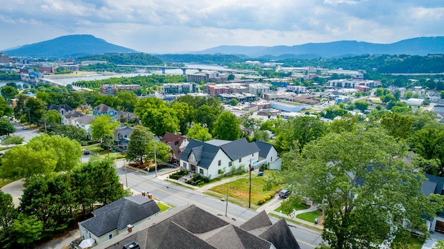 birds eye view of property with a mountain view