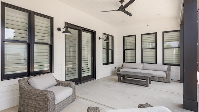 view of patio / terrace featuring ceiling fan and a porch