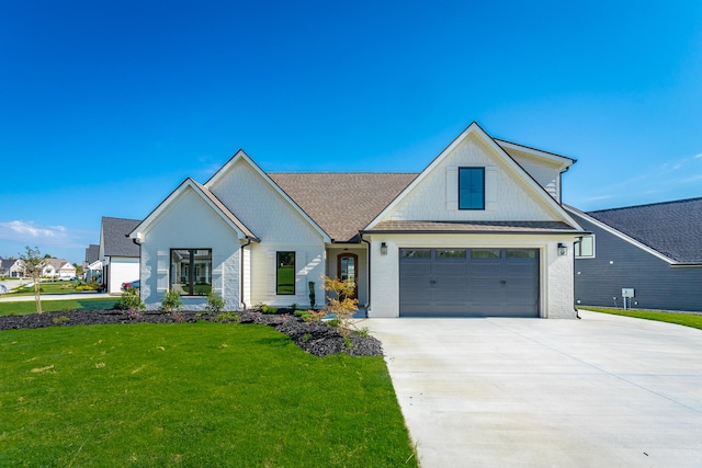 modern inspired farmhouse with a front yard