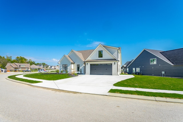 modern farmhouse featuring a front lawn