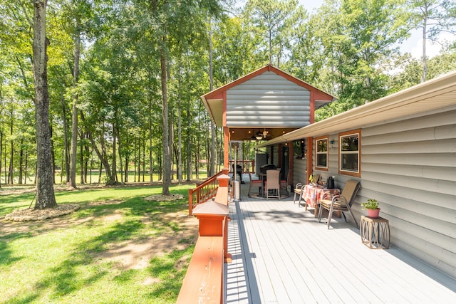 deck featuring a lawn