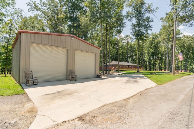 garage with a lawn