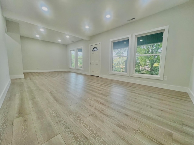 interior space with light hardwood / wood-style flooring