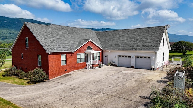 view of front of house with a mountain view