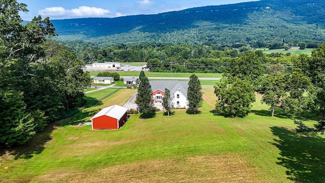 birds eye view of property with a mountain view and a rural view