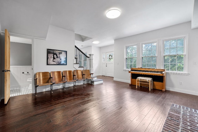 living area with dark hardwood / wood-style floors and a healthy amount of sunlight