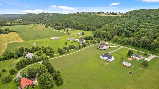 drone / aerial view with a rural view and a wooded view