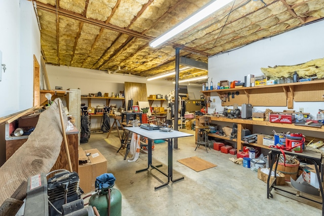 basement featuring a workshop area