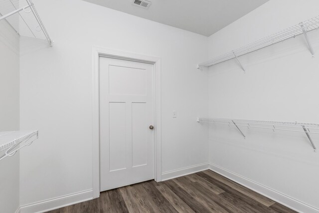 walk in closet featuring dark wood-type flooring