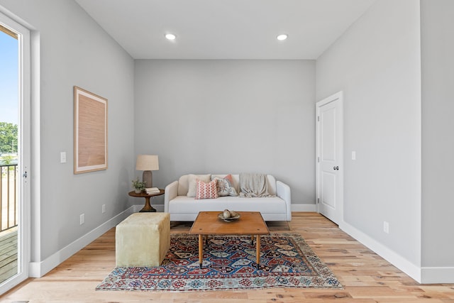 sitting room with a wealth of natural light and light hardwood / wood-style flooring