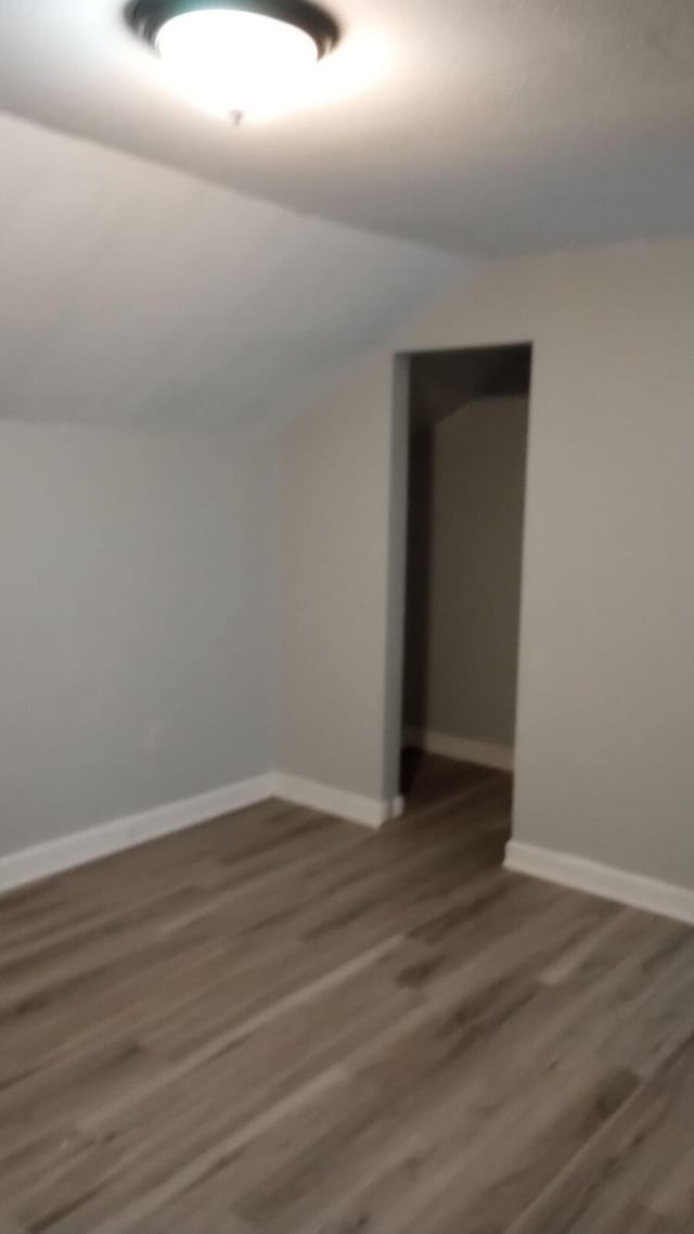 spare room featuring lofted ceiling and dark hardwood / wood-style flooring