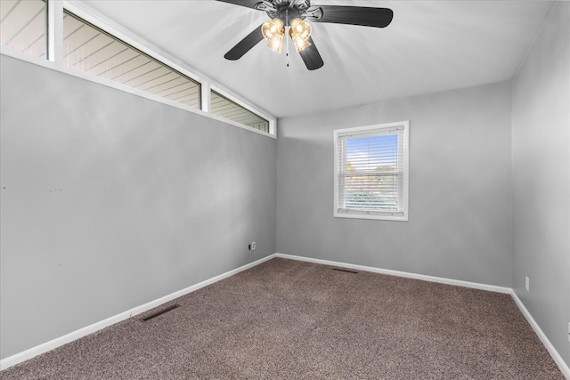 spare room with ceiling fan and carpet flooring