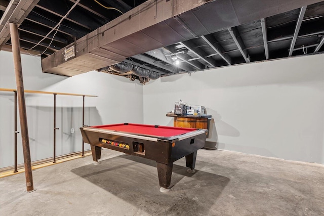 recreation room with concrete floors and pool table