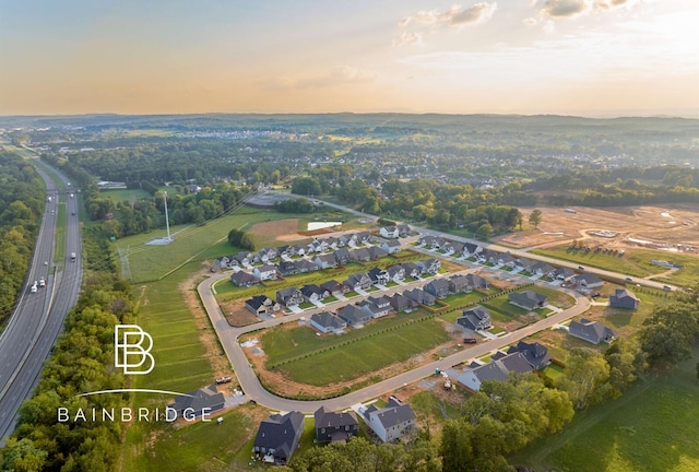 view of aerial view at dusk