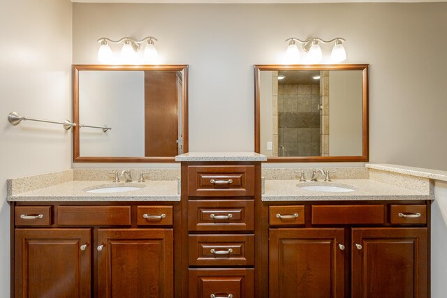 bathroom with vanity and a shower