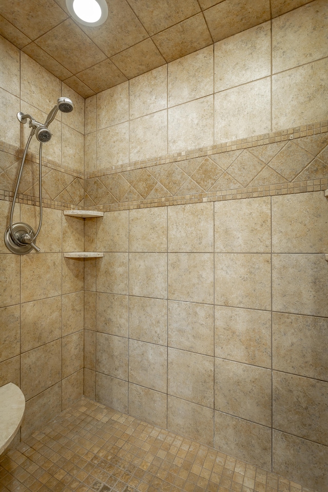 bathroom with toilet and a tile shower