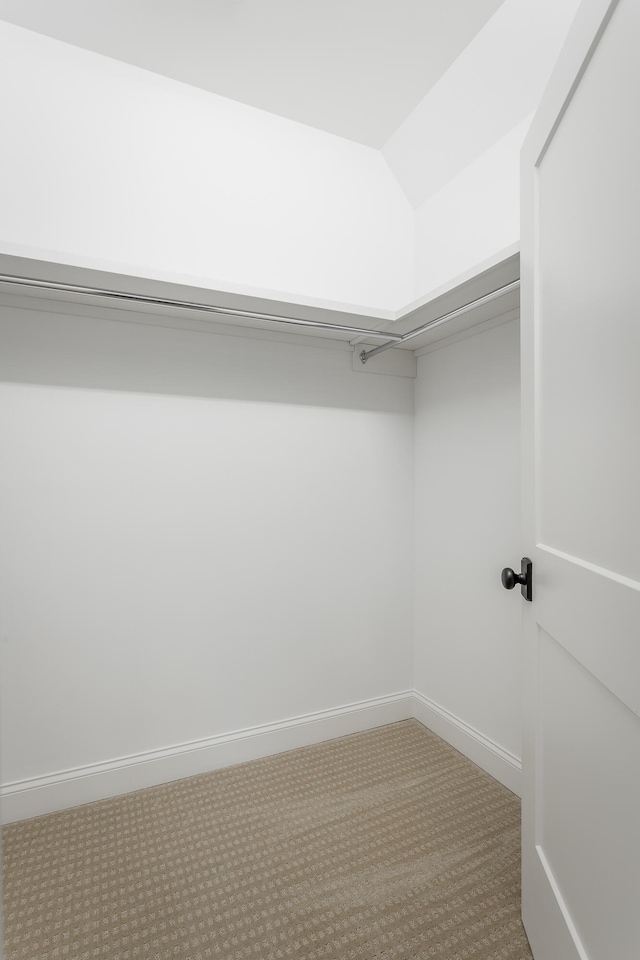 spacious closet with carpet and vaulted ceiling