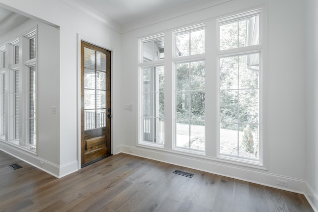 doorway to outside featuring wood-type flooring