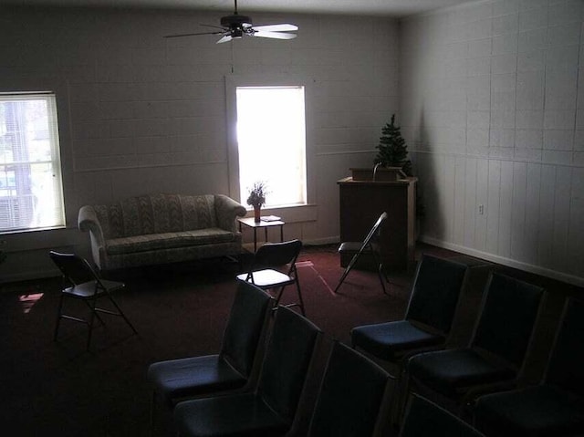 living room with ceiling fan and plenty of natural light