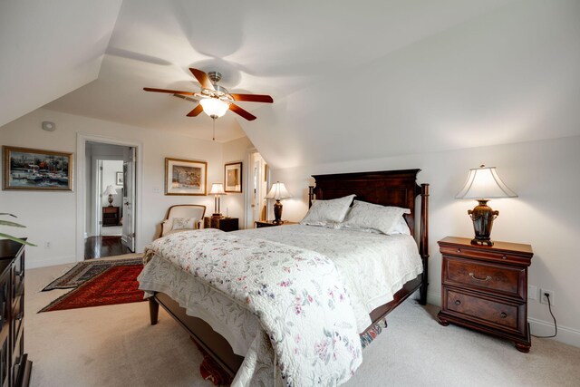 153 Thorncrest Dr, Ringgold, GA 30736 - bedroom with light colored carpet, vaulted ceiling, ceiling fan, and baseboards