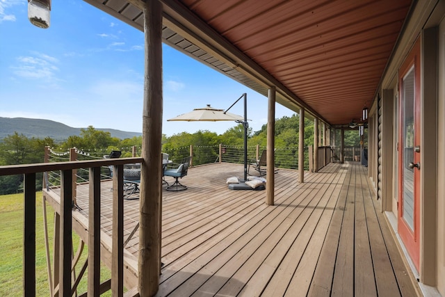 deck with a mountain view