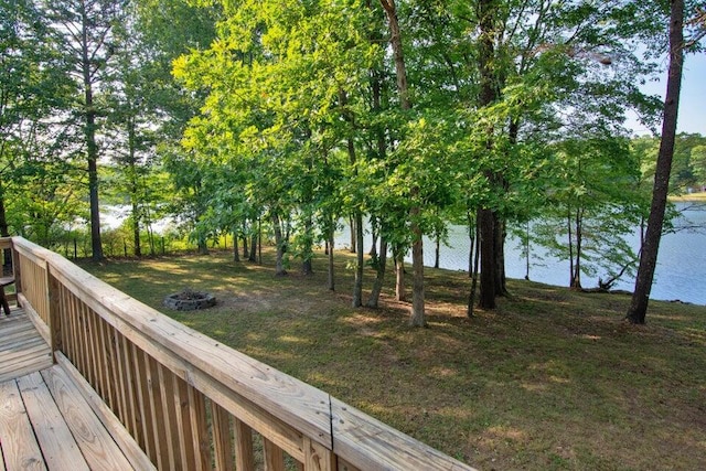 wooden deck featuring a water view