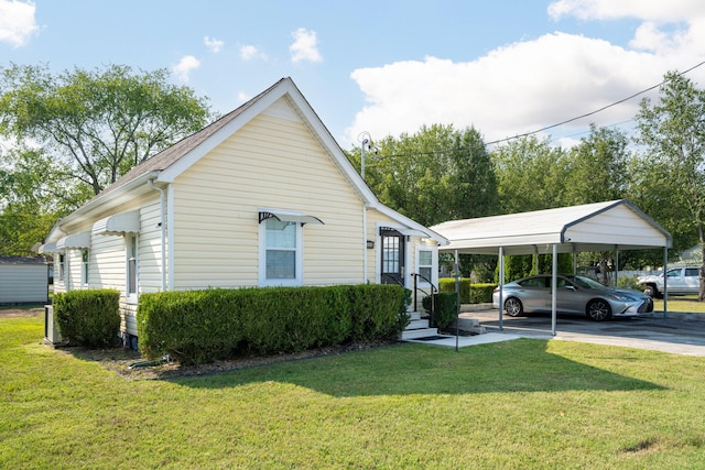 view of property exterior featuring a yard and a carport