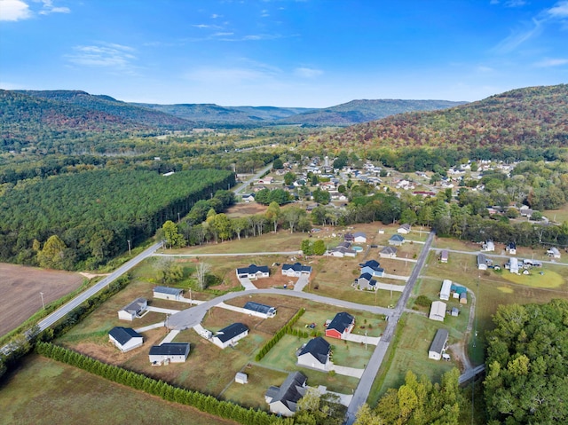 birds eye view of property with a mountain view