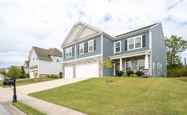 view of front facade featuring a front yard and a garage