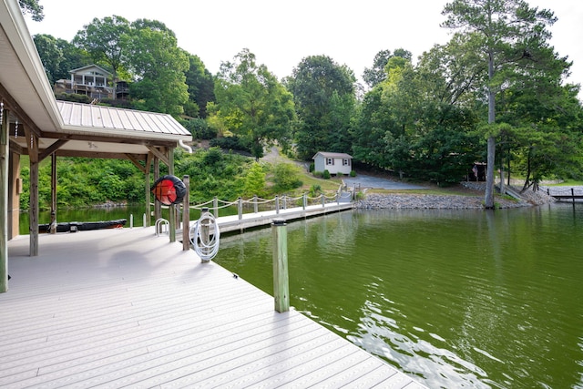 view of dock featuring a water view