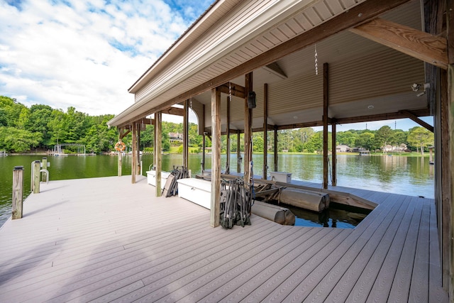 view of dock with a water view