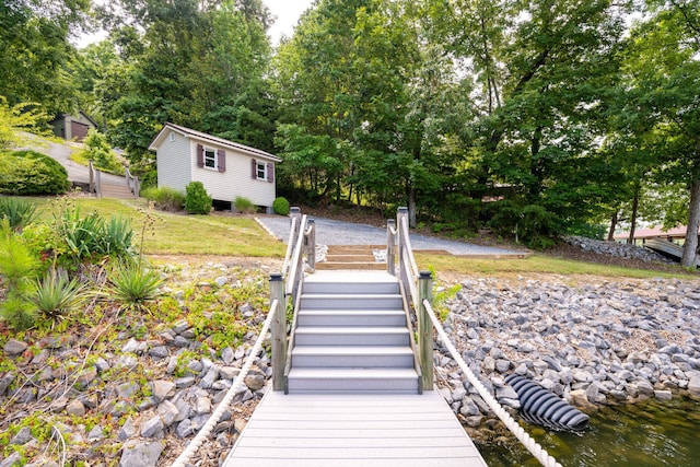 exterior space with a water view