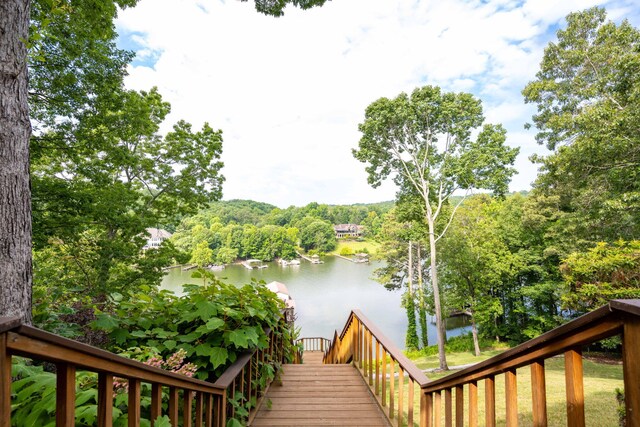 dock area with a water view