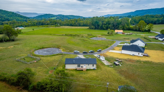 bird's eye view with a mountain view and a rural view